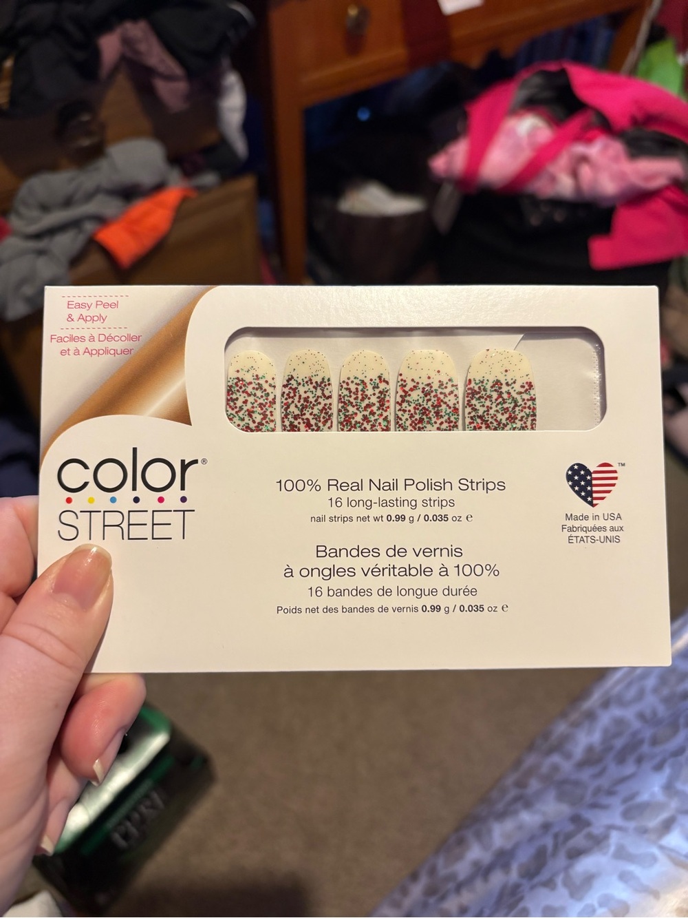 Color Street Clear Nail Strips with Red & Green Confetti